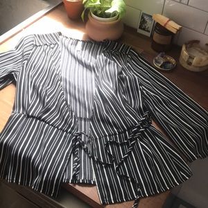 Exhilaration Black + white pinstripe blouse